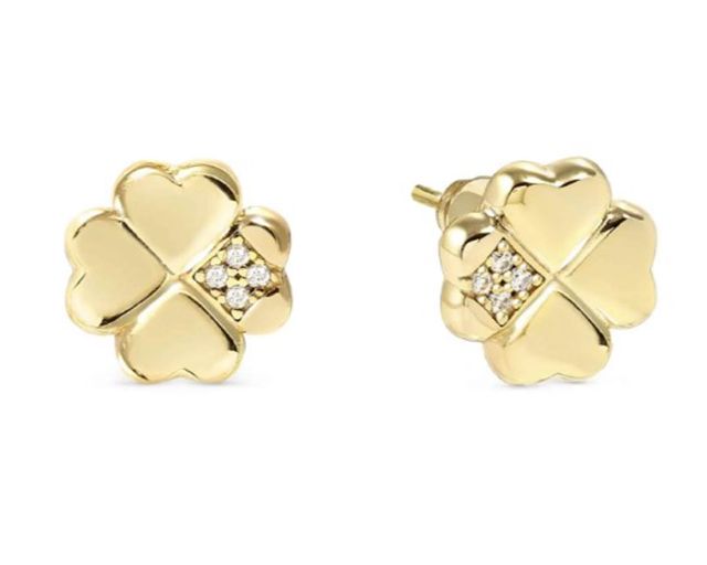 Earrings petit sparkle silver four-leaf clover