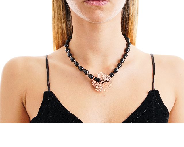 Collana argento rosè e agata nera