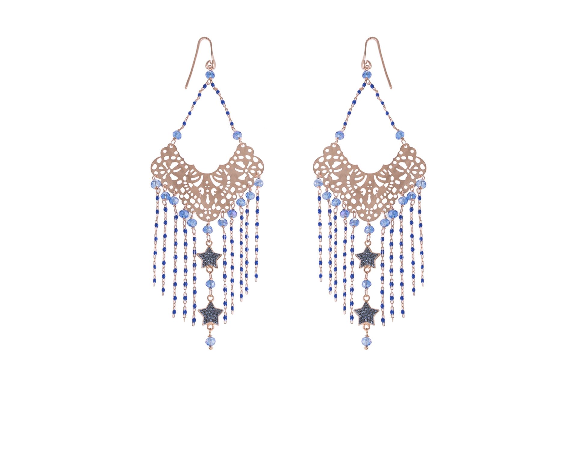 Orecchini Argento Pizzo Con Cristalli Blu Stelle Con Zirconi Blu Selezione Zanolli 162121 726orx027