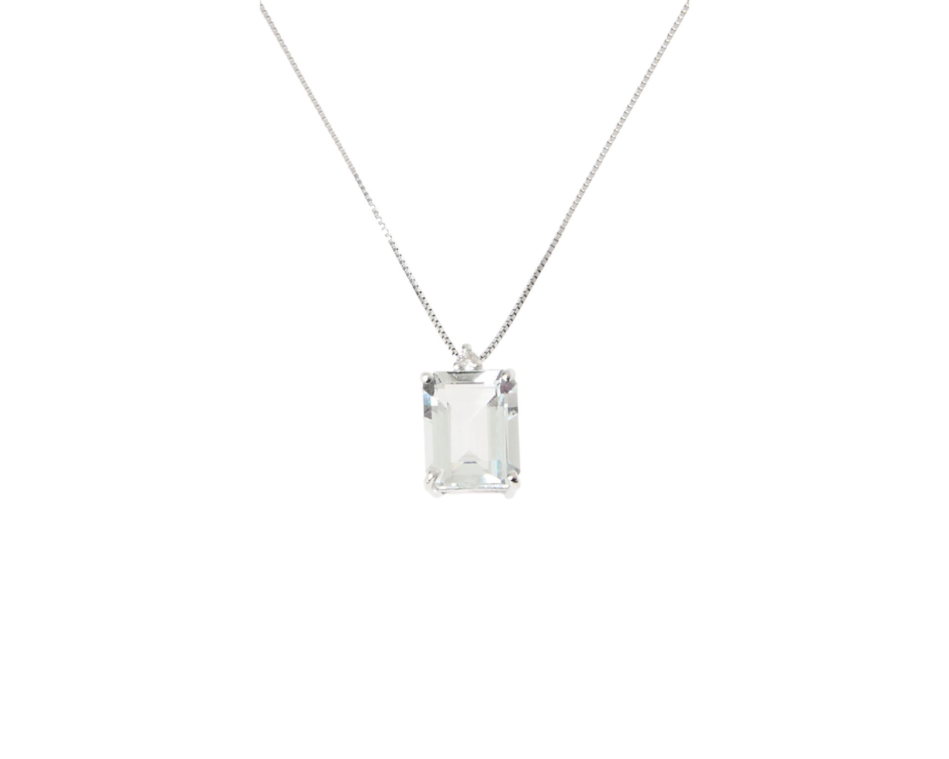Collana Oro 750 Con Acquamarina Ottagonale E Diamanti Selezione Zanolli