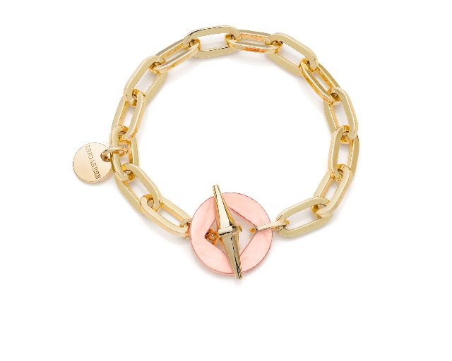Bracciale joya catena in bronzo dorato e madreperla rosa