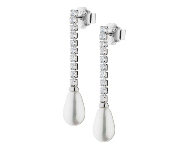Earrings silver with zircons and shell pearl