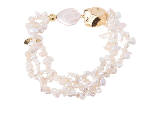 Bracelet silver golden with pearls and nuggets