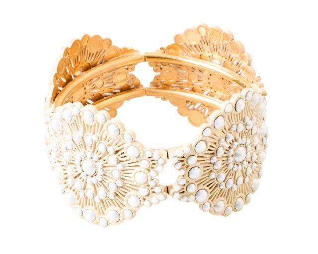 Bracciale elastico in ottone dorato con strass bianchi