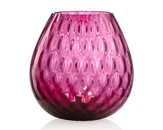 Candle holder vase macramè l murano glass ruby