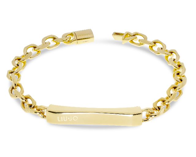Bracciale uomo acciaio dorato maglia rolò con piastrina sagomata