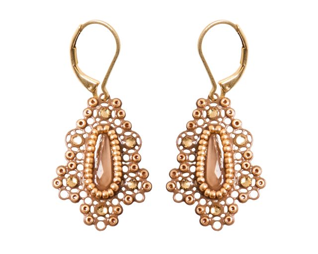 Orecchini in ottone dorato con strass bronzo