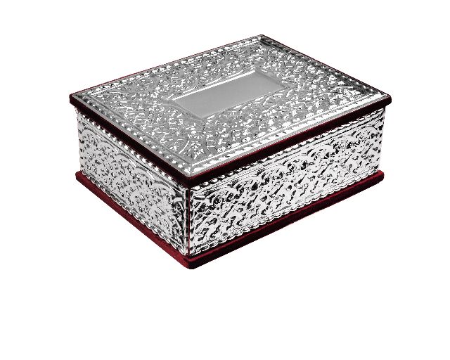 Scatola portagioie argento e velluto bordeaux