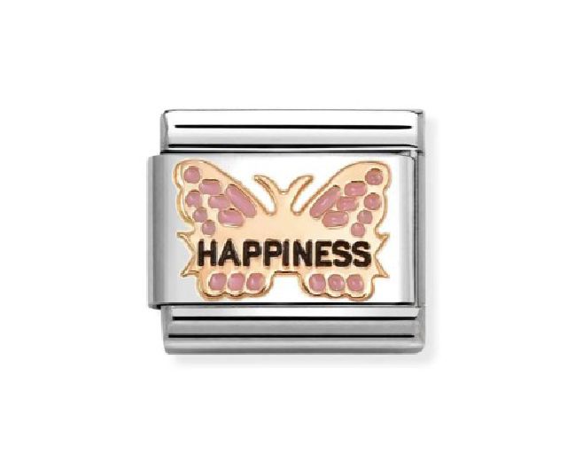 Farfalla rosa happiness composable acciaio e oro rosa