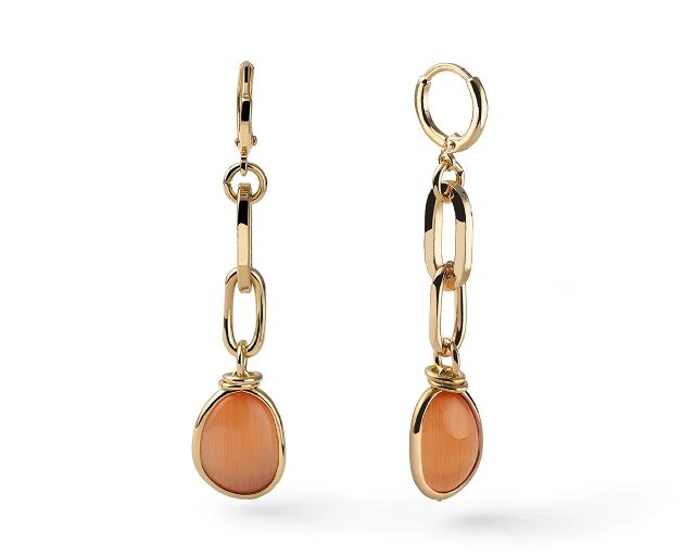 Orecchini classica in bronzo dorato con occhio di gatto arancio