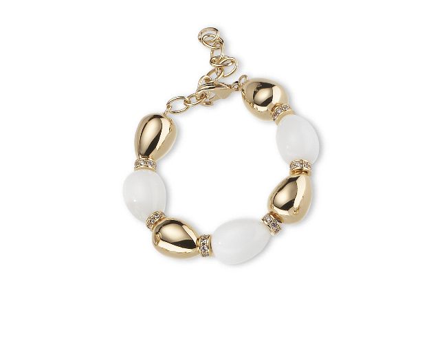 Bracelet brass in gold plated brass white agate and zircons