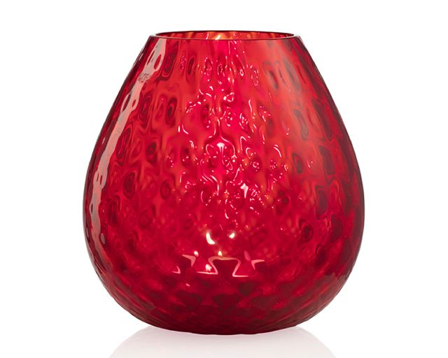 Candle holder vase macramè l murano glass red
