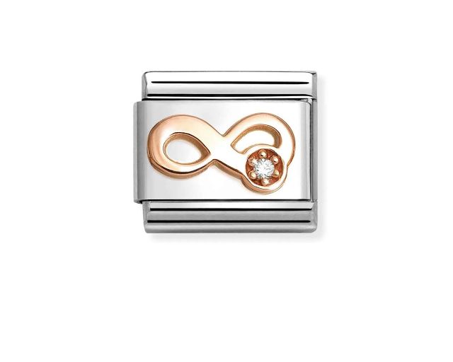 Infinito pietra bianca composable acciaio oro rosa 375 e zirconi