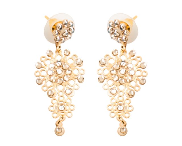 Earrings gold-plated brass with champagne rhinestones