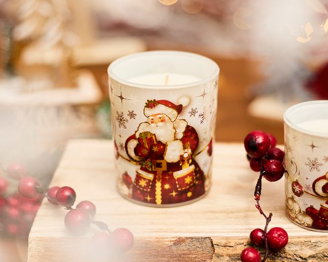 Idea regalo natale candela profumata babbo natale alla fragranza vaniglia
