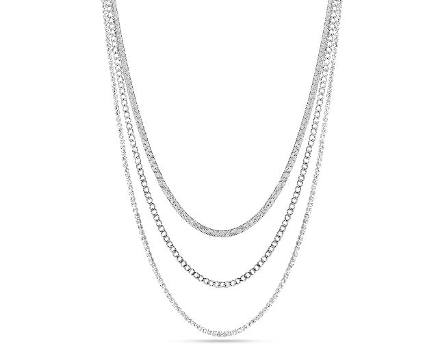 Collana acciaio tre maglie e zirconi