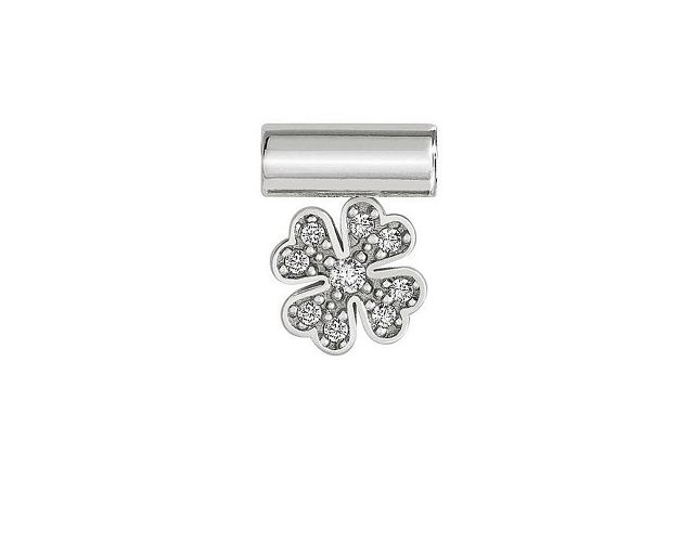 Ciondolo seimia argento quadrifoglio con zirconi