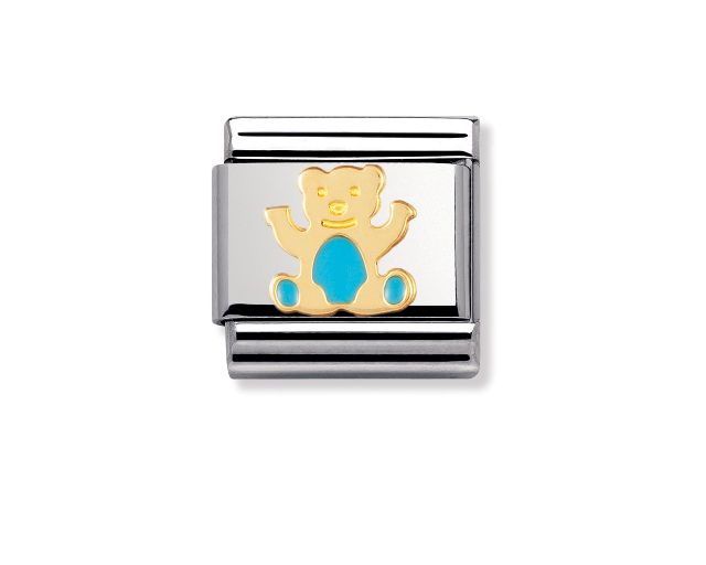 Blue teddy bear composable steel gold and enamel