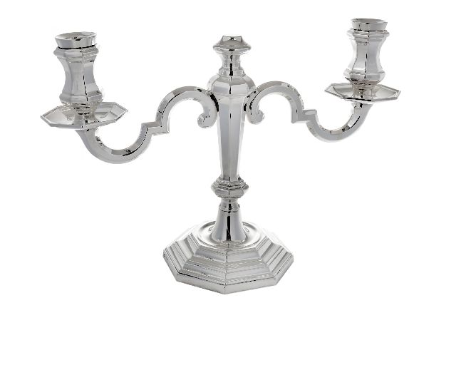 Candelabro ottagonale argento a due fiamme