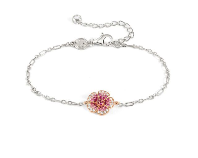 Bracciale crysalis argento dorato con fiore di zirconi rosa