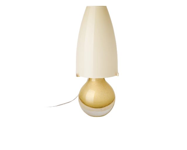 Lampada da tavolo argea vetro di murano pagliesco foglia oro e lattimo