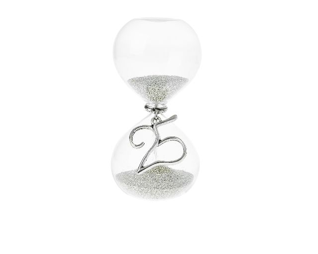 Clessidra 25° con sabbia argento e scatola regalo