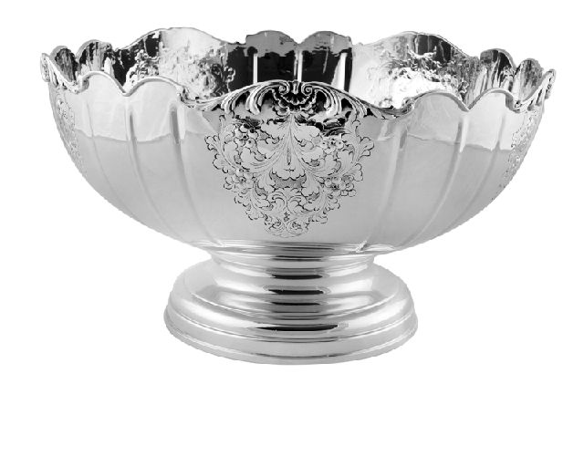 Round stand bowl silver baroque embossing