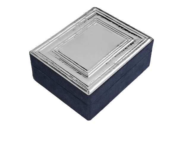 Scatola portagioie argento e velluto blu