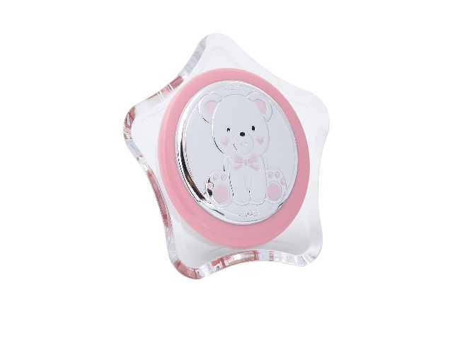 Night Lamp Teddy Bear Pvd Silver Star Pink Selezione Zanolli 176549 875pu8606r