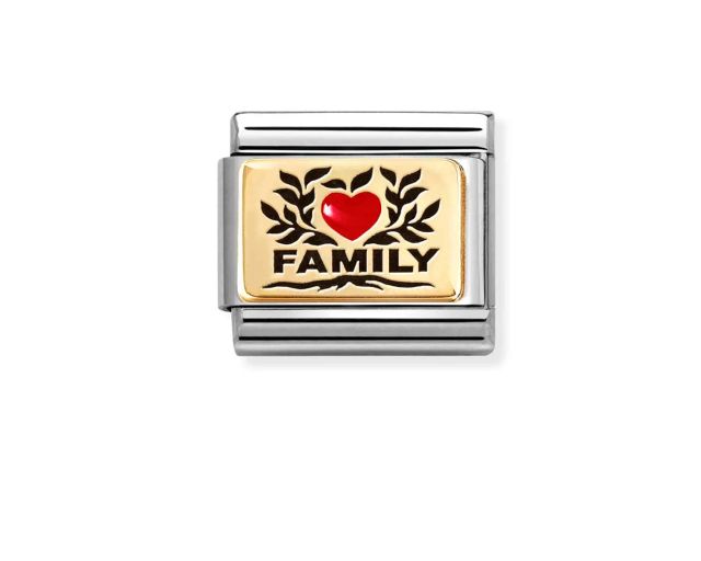 Family cuore rosso composable acciaio oro e smalto