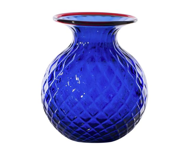 Vaso fiori balloton vetro di murano zaffiro con filo rosso