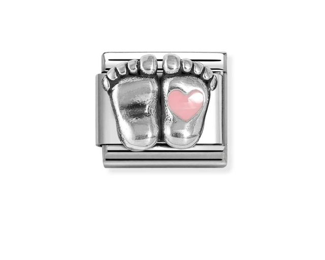 Piedini cuore rosa composable acciaio argento e smalto