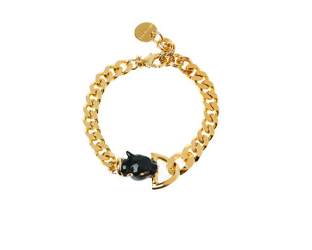 Bracelet pantera in gilt bronze and black enamel