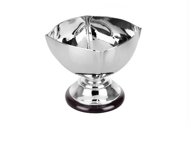 Cup silver plated with wooden base