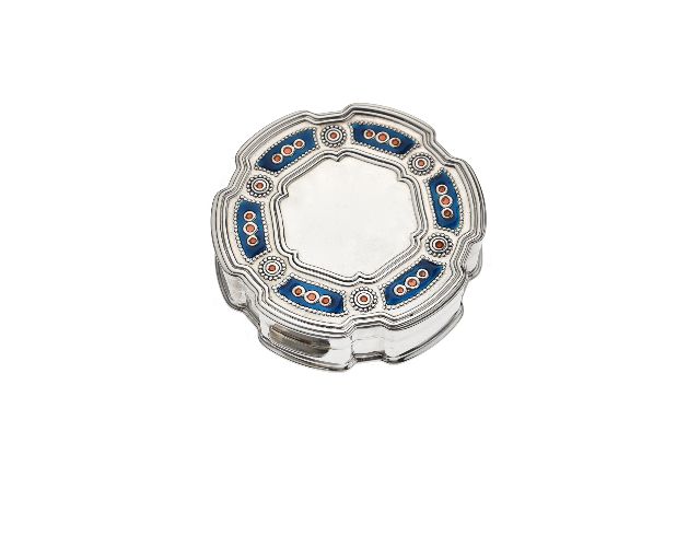 Round pill box silver with blue enamel