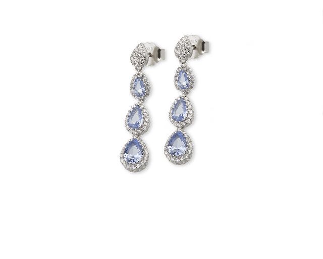 Pendant earrings luce silver with cubic zirconia and aquamarine zircons