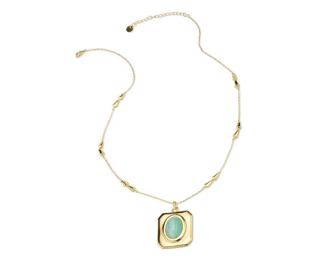 Collana Ottone Finitura Oro Con Occhio Di Gatto Verde Acqua Sovrani 190066 814j11872