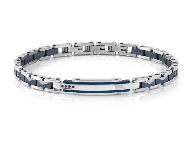 Bracelet strong steel with blue sapphires