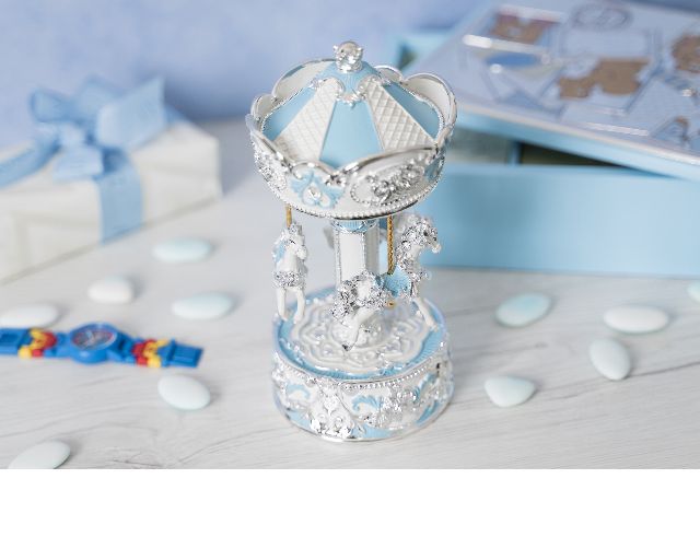 Music box horses carousel blue