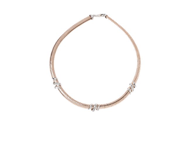 Necklace silver tubogas with white crystals