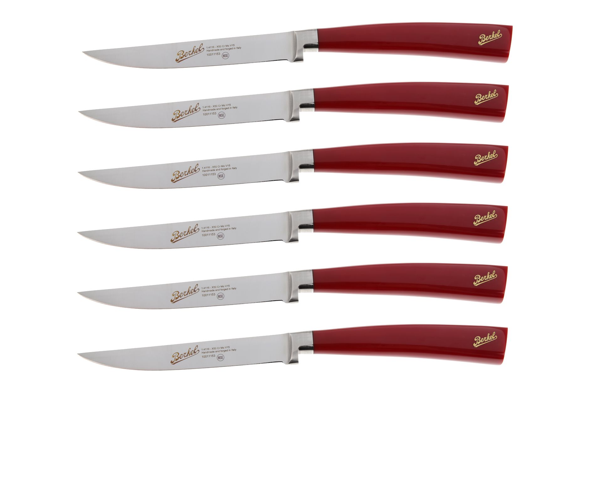 Set 6 Pezzi Coltelli Bistecca Elegance Acciaio Con Manico Rosso Berkel 149703 8406st11srrbl