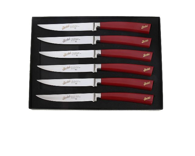 Set 6 Pezzi Coltelli Bistecca Elegance Acciaio Con Manico Rosso Berkel 149703 8406st11srrbl