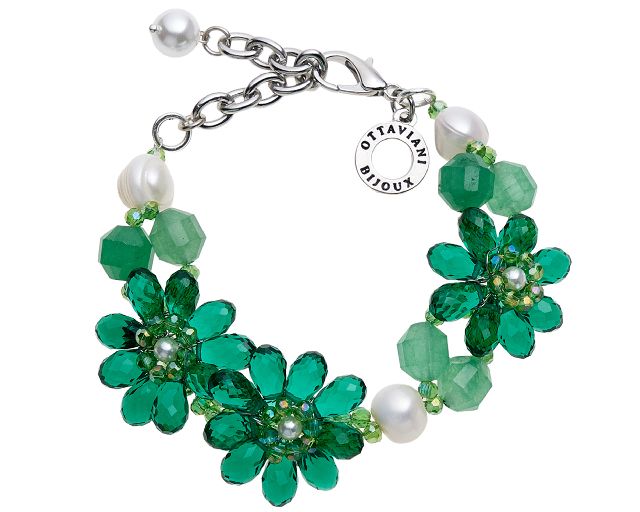 Bracciale con perle, cristalli e perline verdi