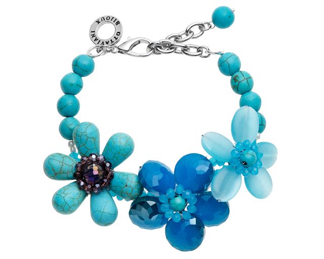 Bracciale fiori con agata turchese e cristalli