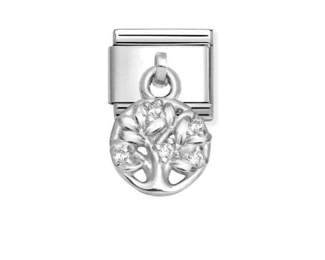 Pendente albero della vita composable acciaio argento e zirconi
