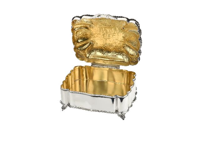 Jewelery Box Silver With Green Stone And Gilt Interior Selezione Zanolli