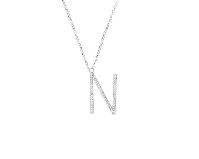 Necklace dancing names silver with n letter pendant in cubic zirconia