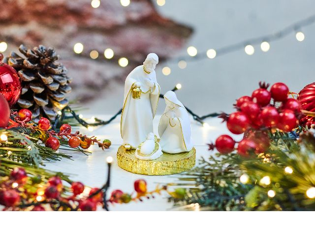 Idea regalo natale presepe classico con tronco oro