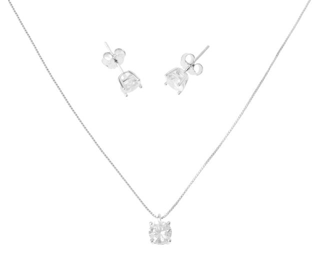 Parure collana e orecchini argento con zirconi bianchi