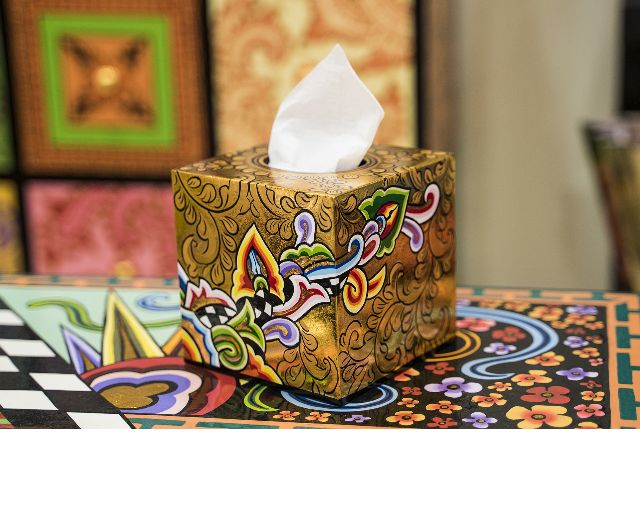 Tissue box square gold dipinto a mano